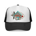 Retro Trucker Cap — Checkerboard, Dice & Playing Cards Design