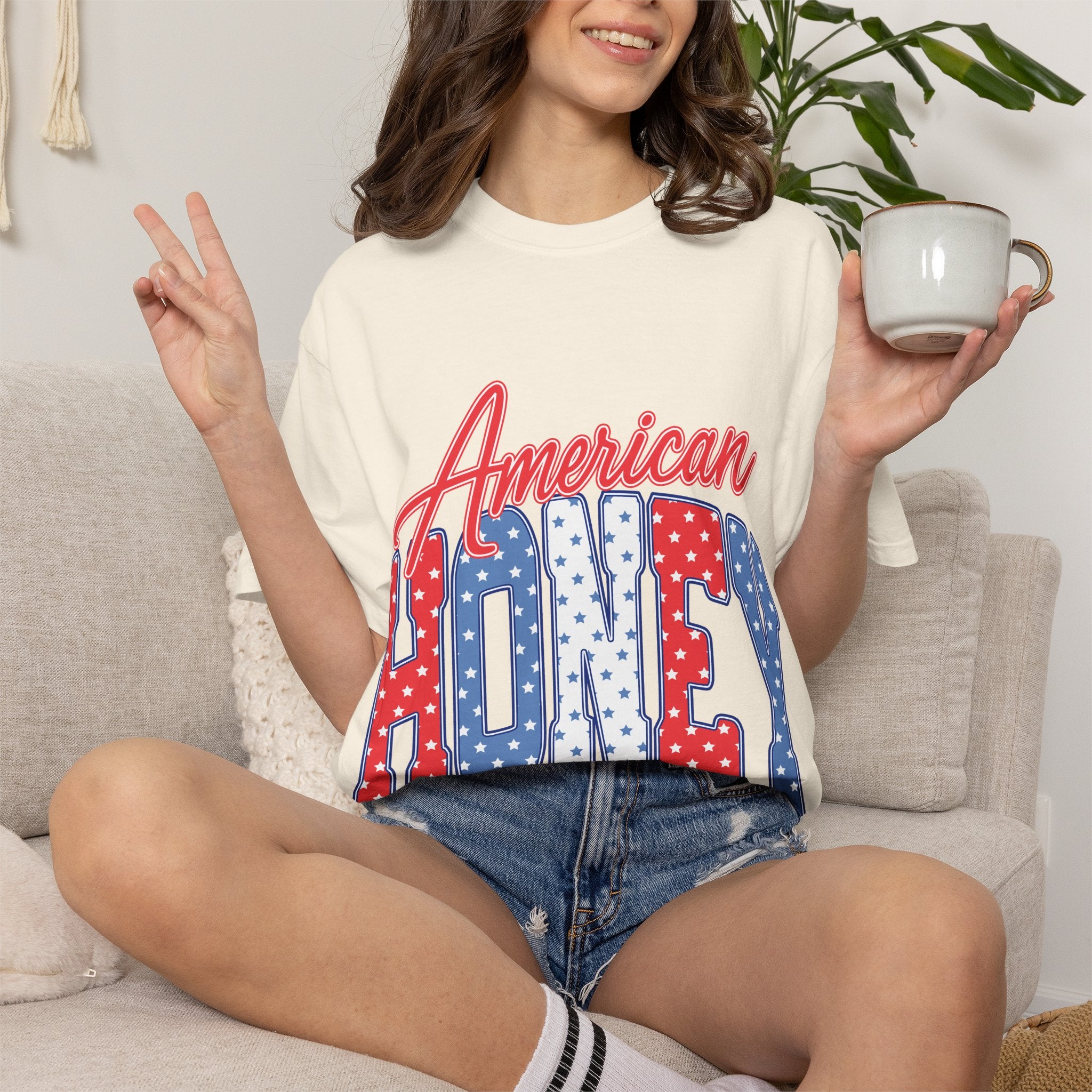 American Honey T-Shirt — Patriotic Red, White & Blue Graphic Tee