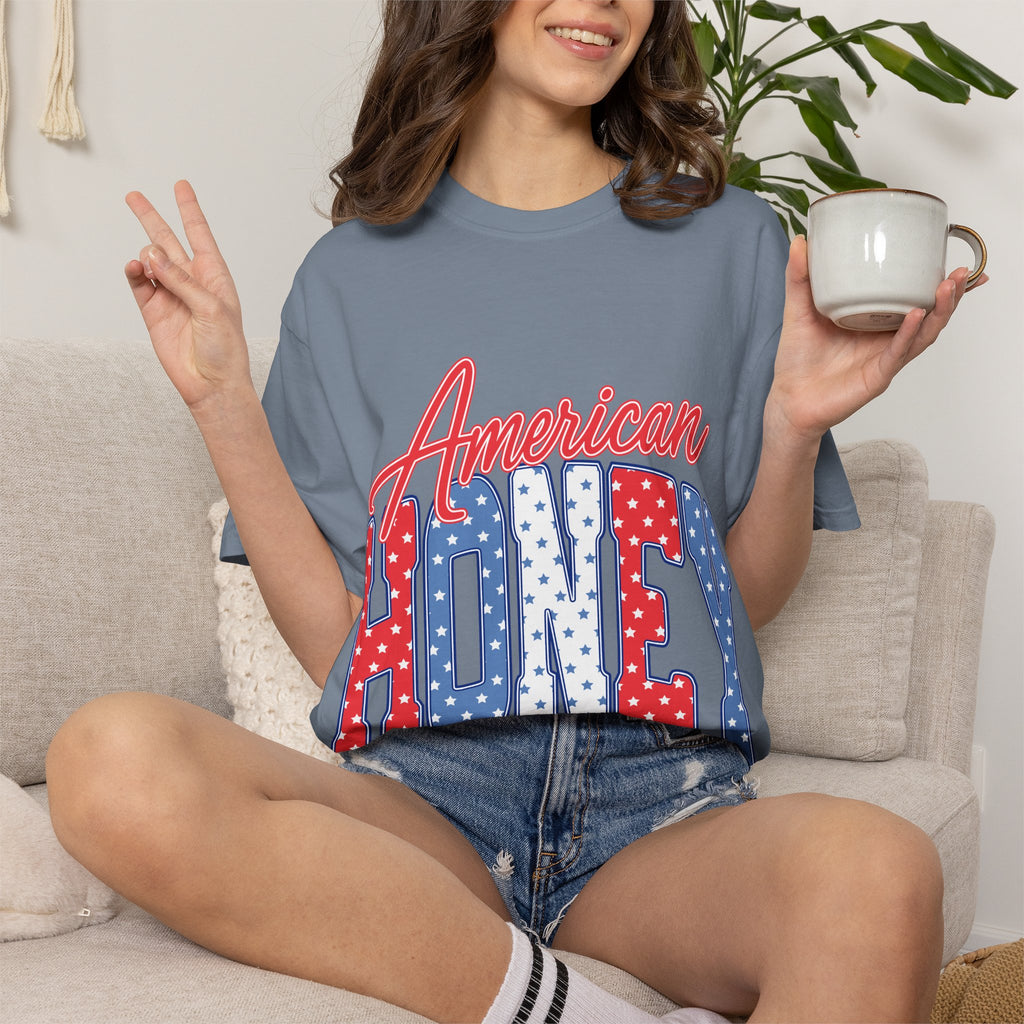 American Honey T-Shirt — Patriotic Red, White & Blue Graphic Tee